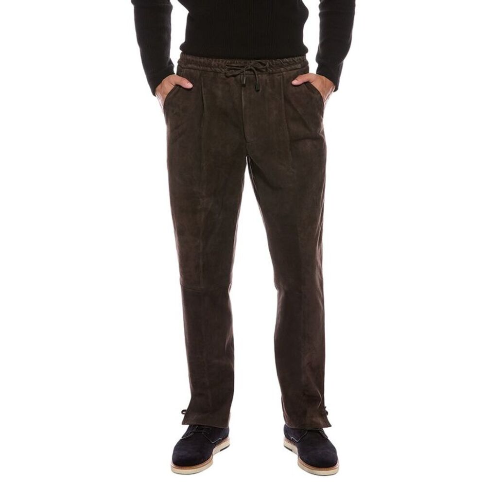 Isaia Mens  Suede Drawstring Pant, Brown